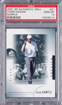 2001 SP Authentic Preview Sample #21 Tiger Woods Rookie Card - PSA GEM MT 10
